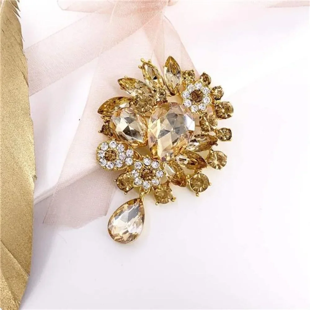 Vintage Big Blue Crystal Rhinestone Tear drop Brooch Pin for Women